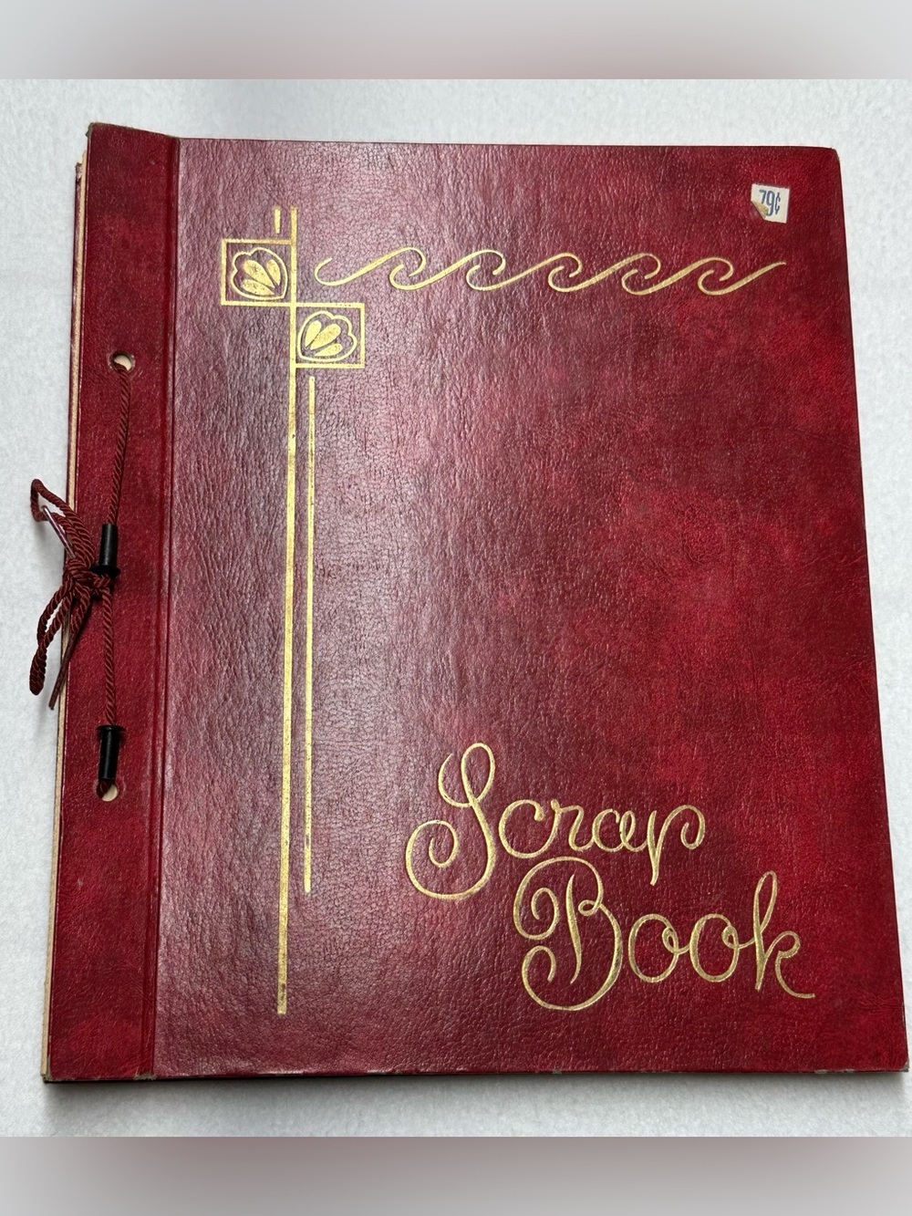 Vintage Red Scrapbook Album Blank Pages Gold Embossed Cover 79¢ Price Tag